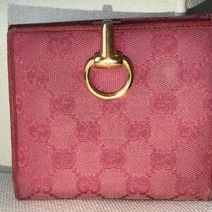 Gucci Monogram Canvas Horsebit Compact Red Wallet